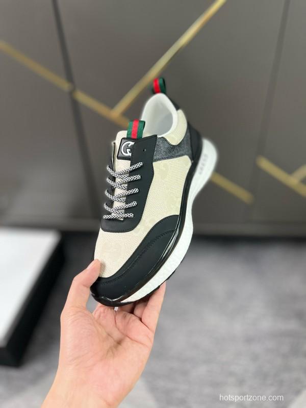 2024 Men Gucci Black White Leather Mesh Sneakers MJ00260