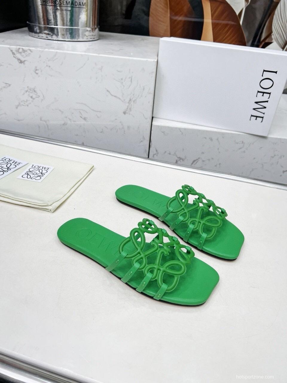 2025 Slippers Loewe Green Leather Slippers LY00190