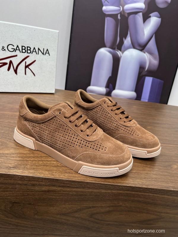 2025 Men Dolce & Gabbana Brown Suede Casual Sneakers LY00280