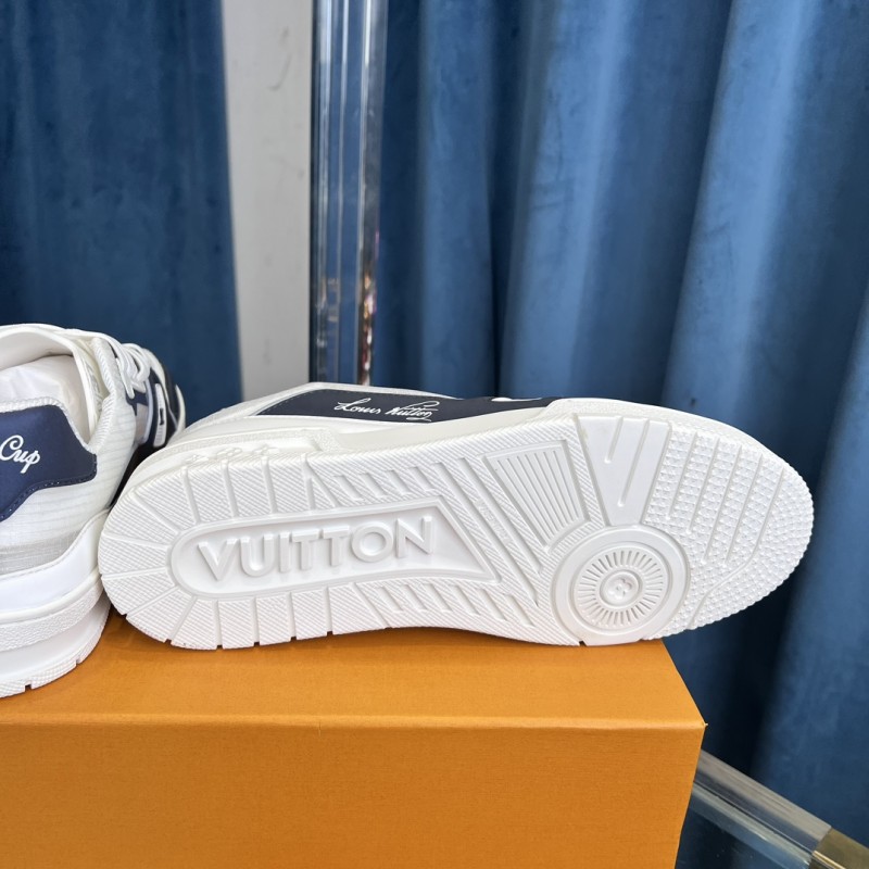 2025 Unisex Louis Vuitton White Navy Leather Trainer
