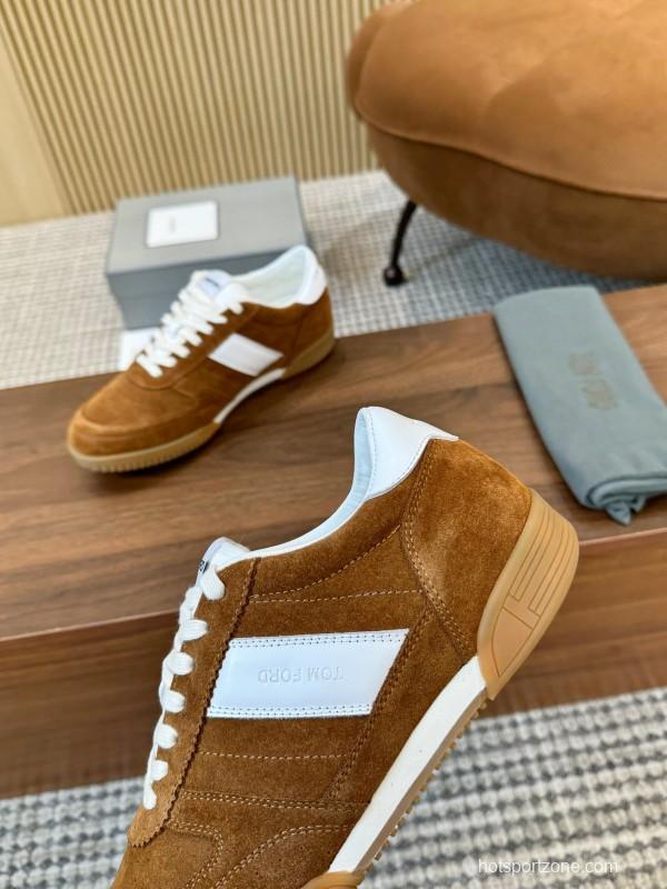 2025 Men TOM FORD Brown White Suede Leather Casual Shoes LY00360