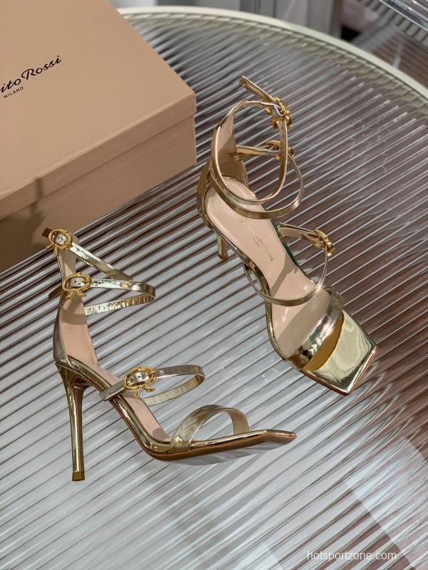 2025 Women Gianvito Rossi Gold Leather High Heel Sandals