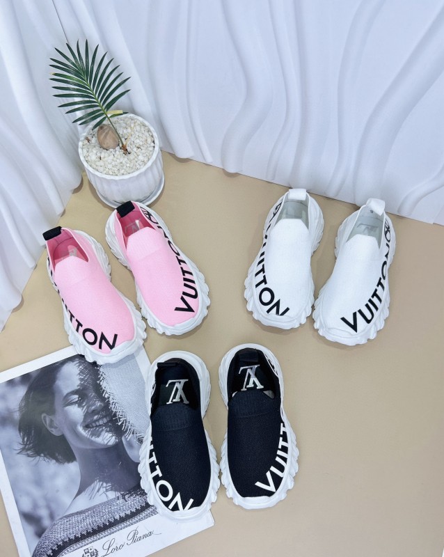 2024 Kids Louis Vuitton Pink White Black Fabric Sneakers