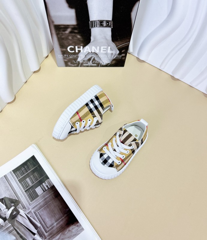 2024 Kids BURBERRY Khaki Black White Canvas Sneakers