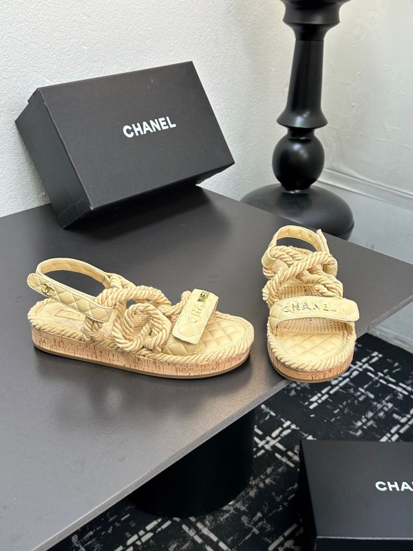 2025 Women Chanel Beige Rope Leather Slingback Sandals