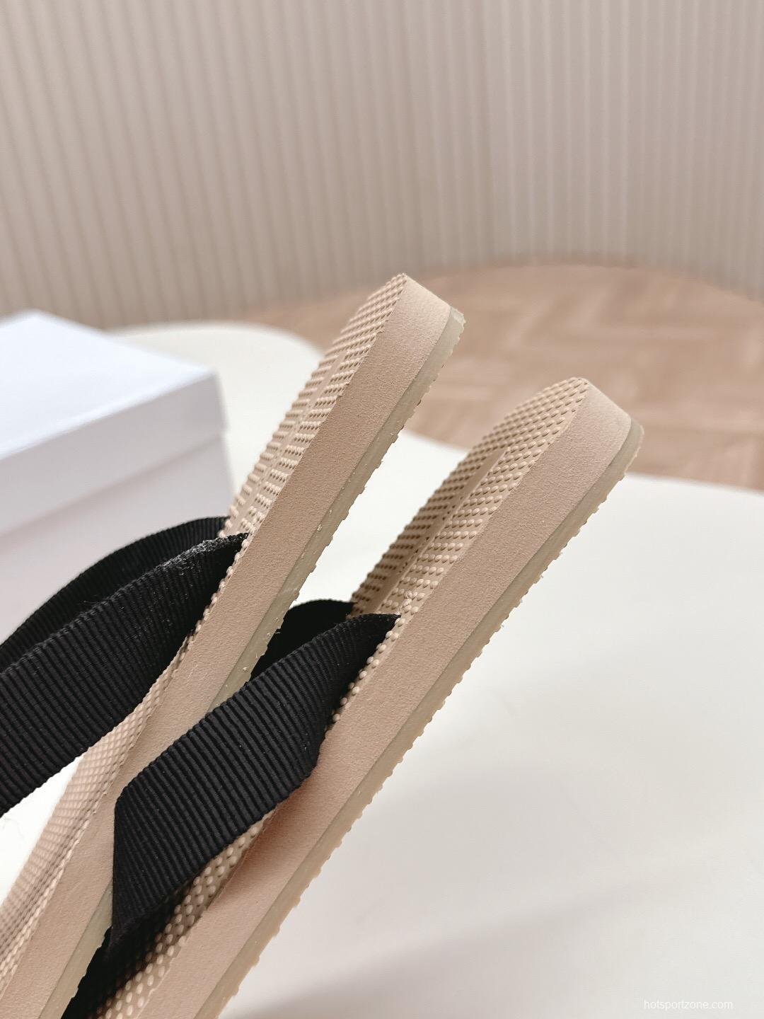 2025 The Row Black Beige Fabric Slippers