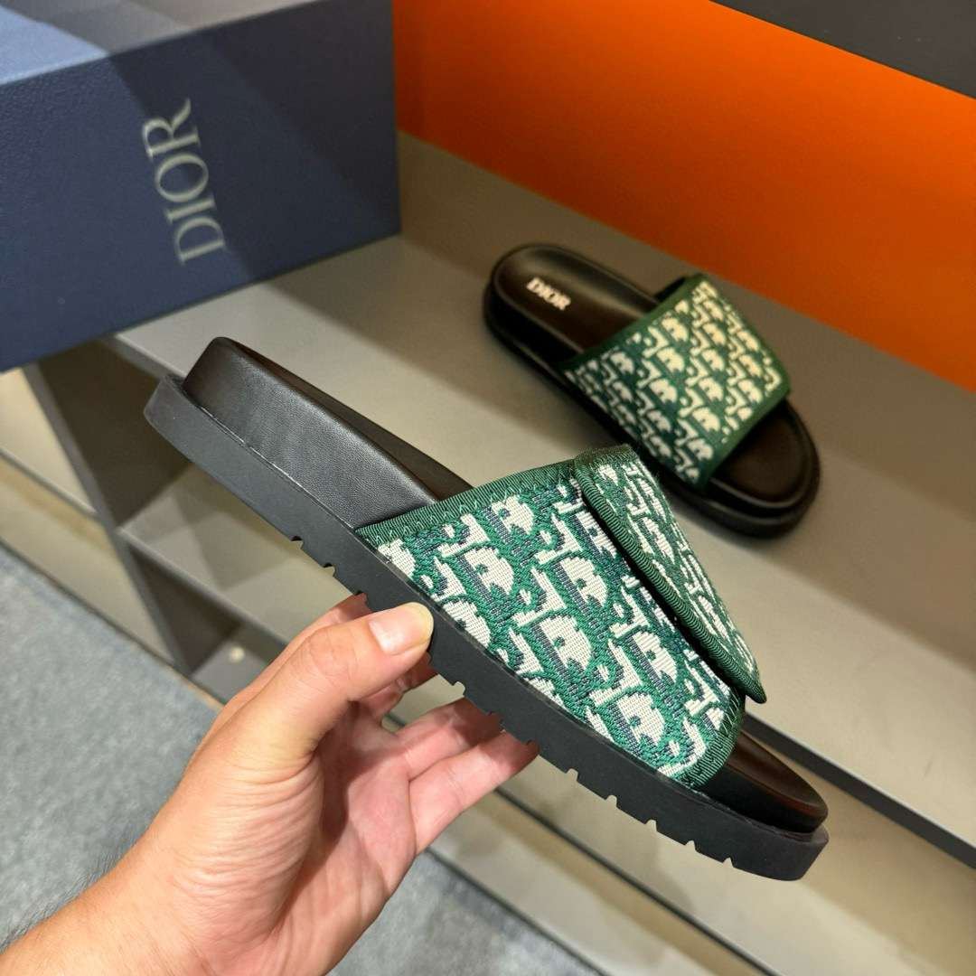 2024 Slippers Dior Green Canvas Slippers MJ00180
