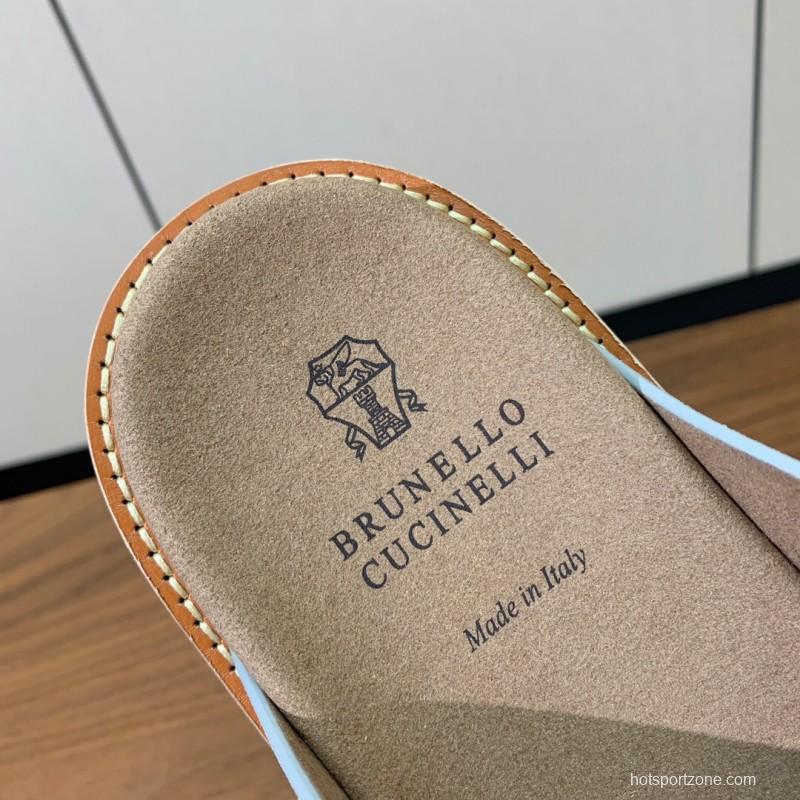 2025 Unisex Brunello Cucinelli Light Grey Suede Casual Sandals With Adjustable Buckles KFY00250