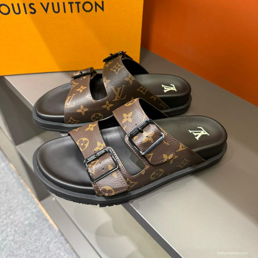 2024 Men Louis Vuitton Brown Leather Slippers MJ00210