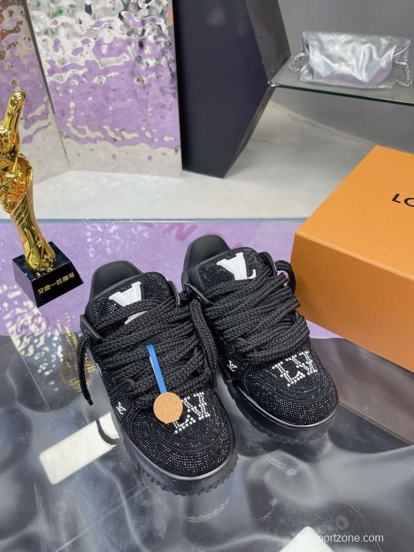 2024 Kids Louis Vuitton Black Rhinestone Fabric LV Trainer