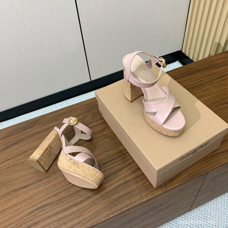 2025 Women Gianvito Rossi Light Pink Leather Platform Sandals