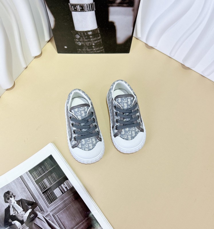 2024 Kids CHANEL Gray Beige Black Canvas Sneakers