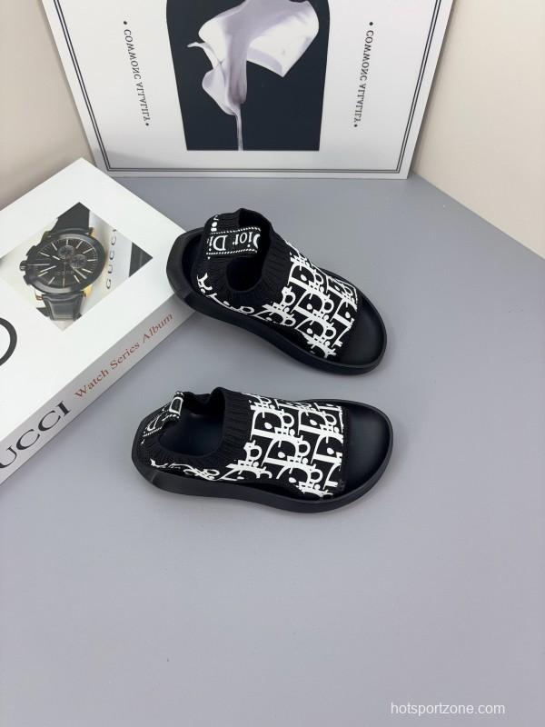 2025 Kids Dior Black White Fabric Sandals