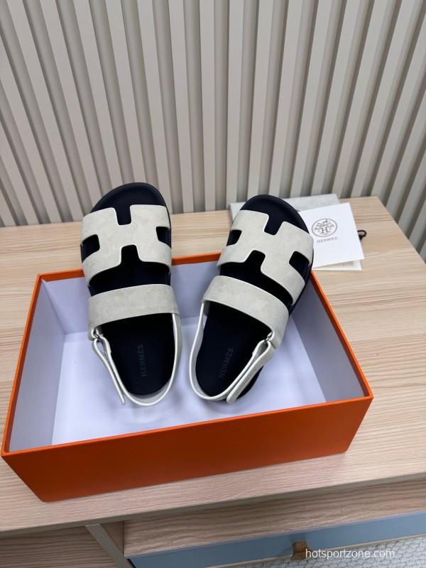 2025 Women Hermès White Leather Slippers