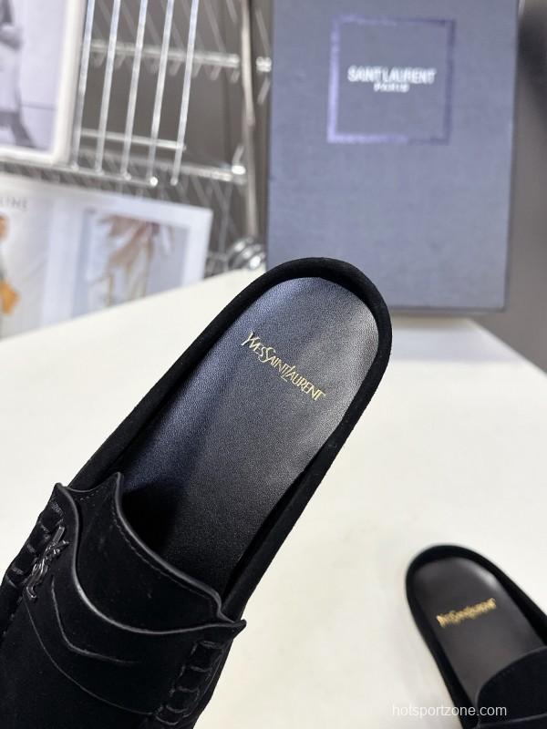 2025 Women Yves Saint Laurent Black Suede Loafers KFY00330