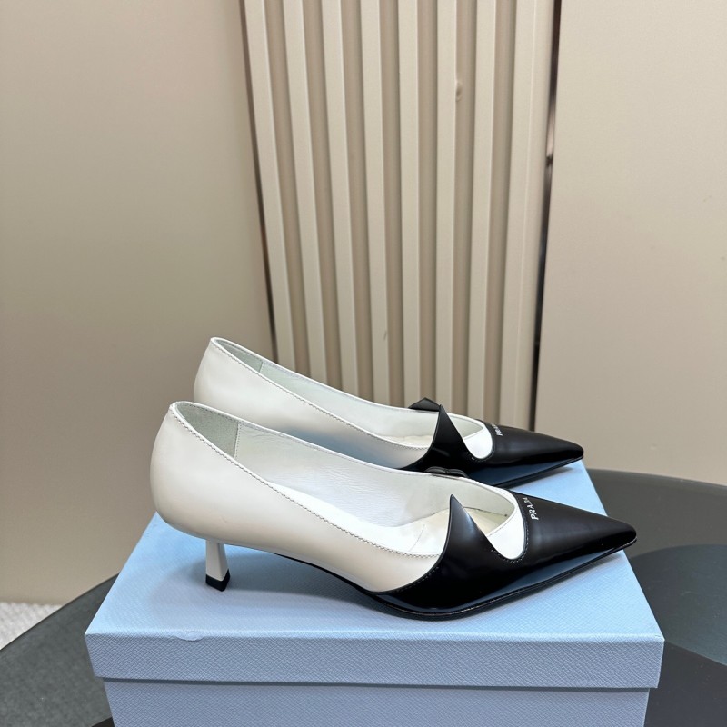 2025 Women Prada Black White Leather Heels KFY00310