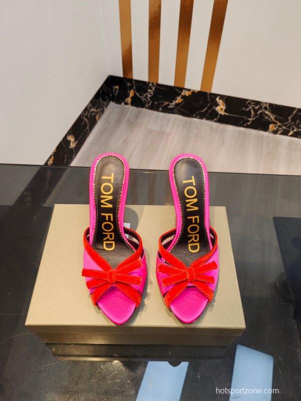2025 Women TOM FORD Pink Red Silk Velvet High Heel Mules KFY00290