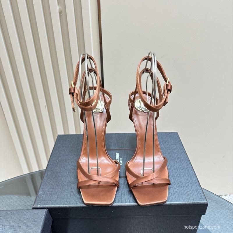 2025 Women Yves Saint Laurent Brown Leather Sandals MJ00290
