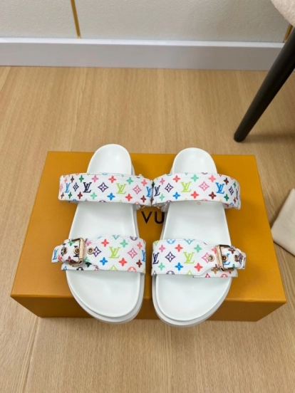 2025 Women Louis Vuitton White Multicolor Canvas Slippers KFY00280