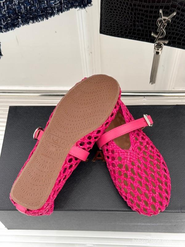 2025 Women AlAIA Pink Woven Leather Mary Jane