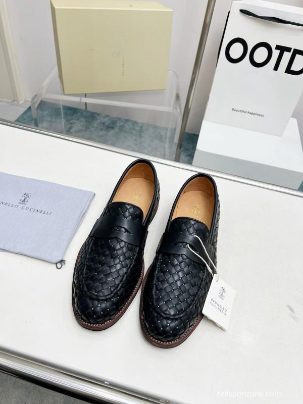 2024 Men Brunello Cucinelli Black Leather Loafers MJ00500