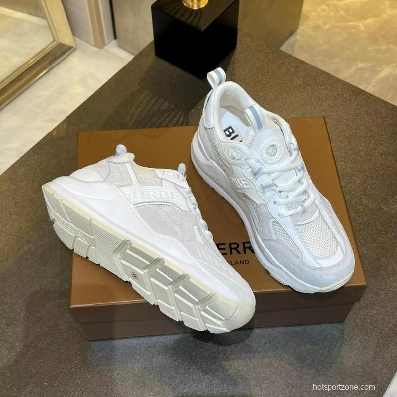 2025 Unisex Burberry White Grey Suede Mesh Sneakers MJ00380