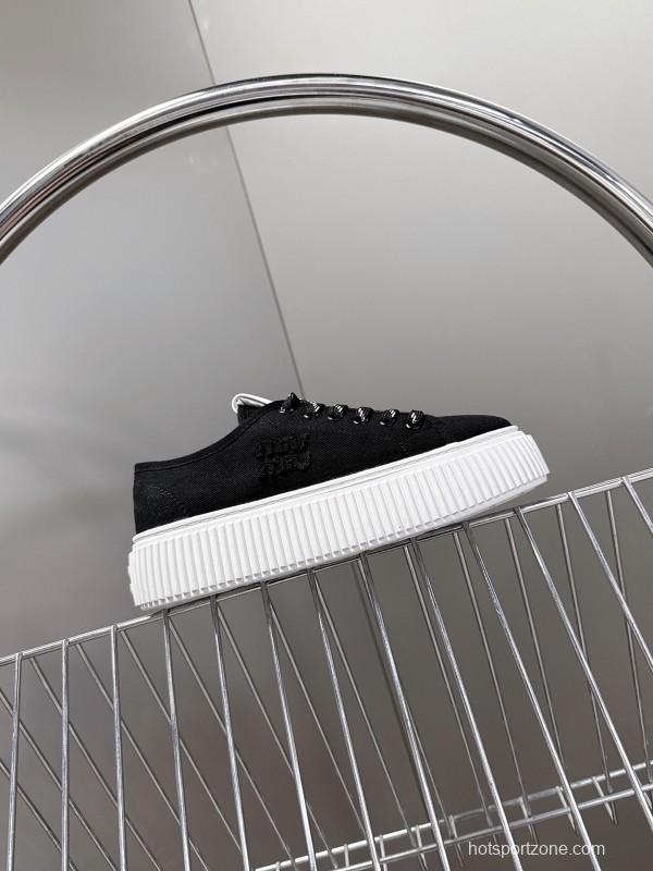 2025 Women Miu Miu Black Canvas Sneakers LY