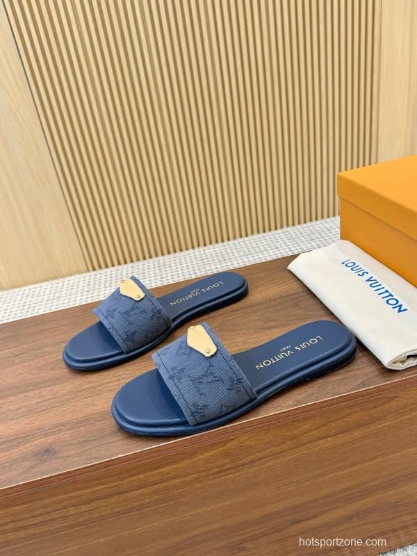 2025 LV Blue Leather Slippers LY00200