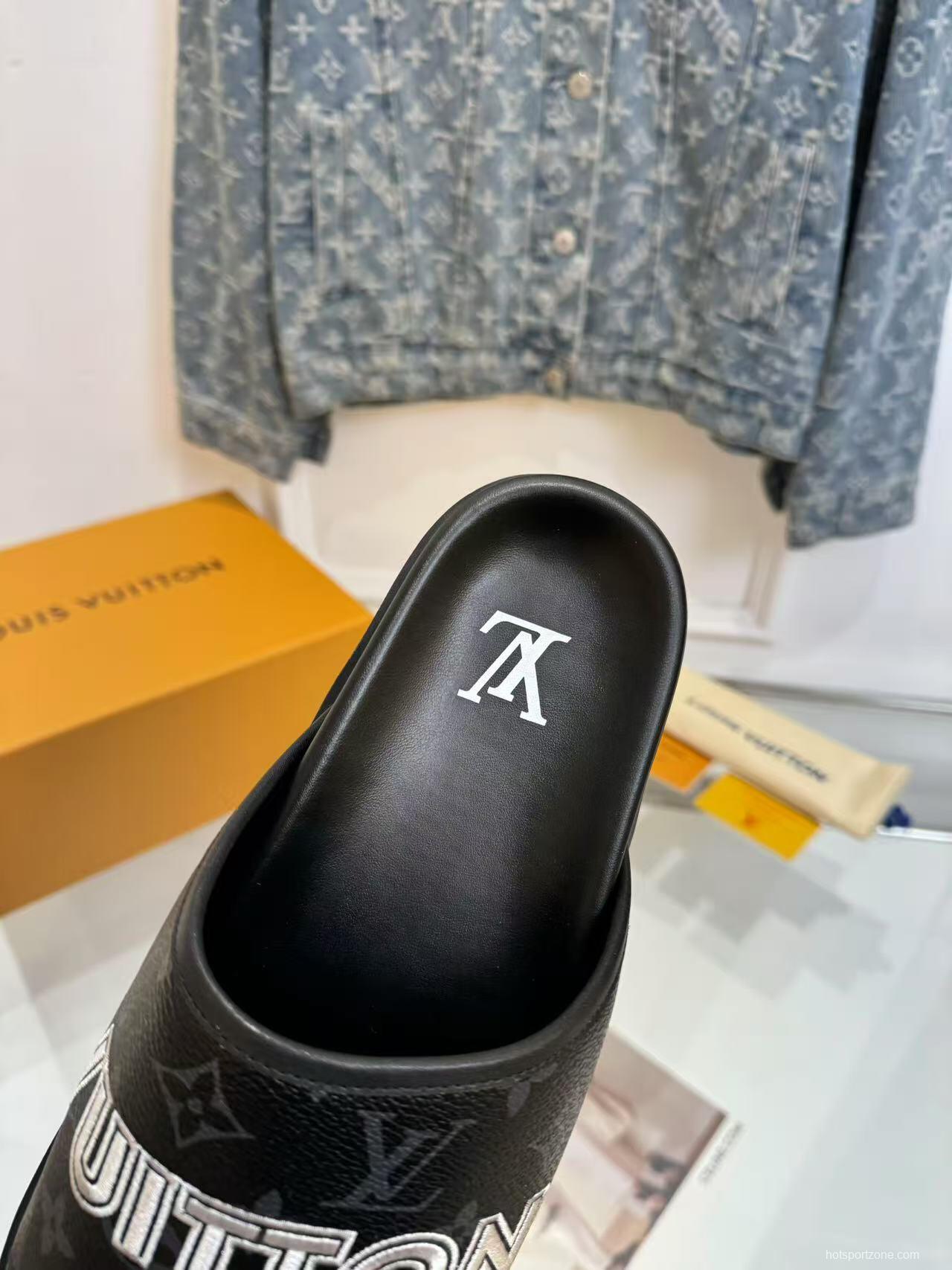 2025 Slippers Louis Vuitton Black Leather Slippers LY