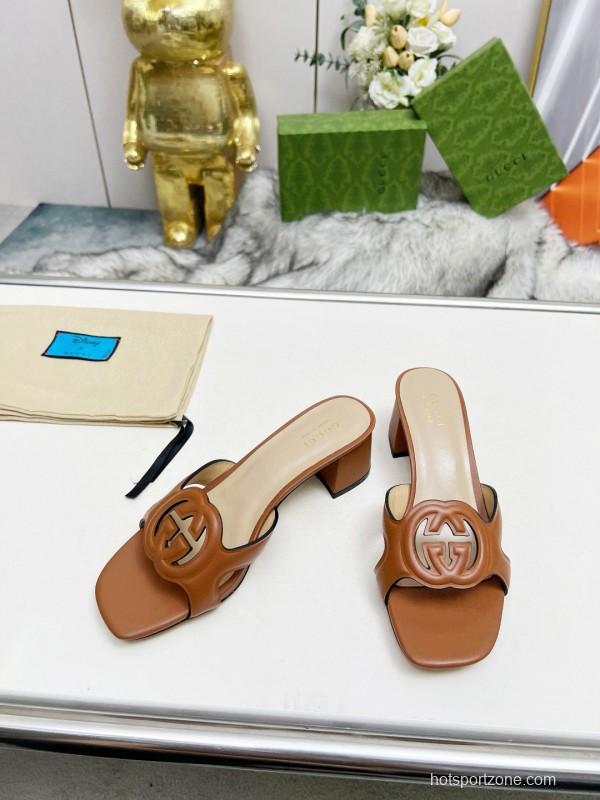 2025 Gucci Brown Leather Slippers MJ00190