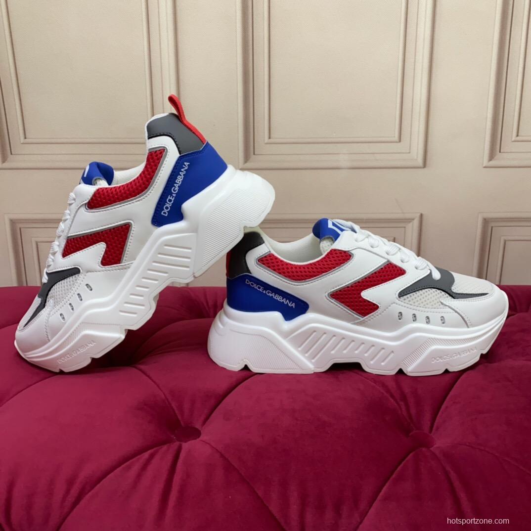 2025 Unisex Dolce & Gabbana White Red Blue Leather Mesh Sneakers LY00330(F)/LY00340(M)