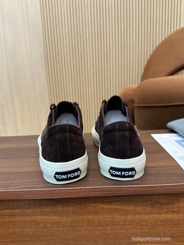 2025 Men TOM FORD Dark Brown Black Suede Leather Sneakers LY00360
