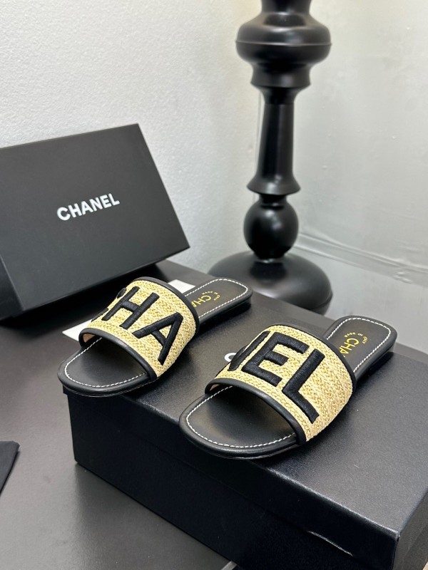 2025 Slippers Chanel Yellow Black Fabric Slide