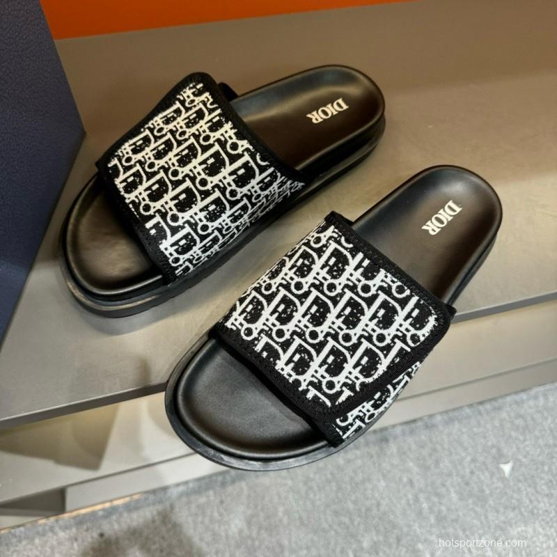2024 Slippers Dior Black White Canvas Slippers MJ00180