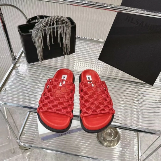 2025 Jil Sander Red Leather Woven Slippers