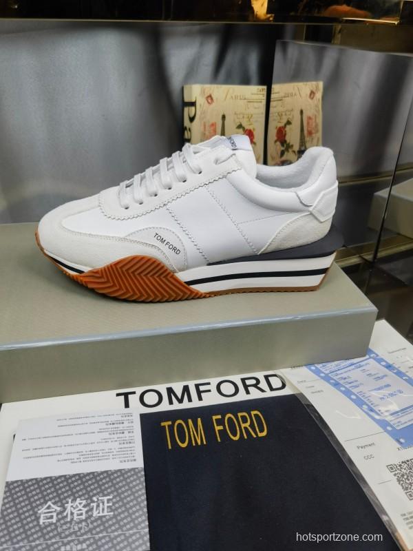 2025 Unisex TOM FORD White Leather Suede Sneakers LY00360(F)/LY00370(M)