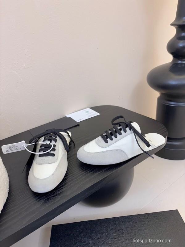 2025 Women Prada White Black Grey Suede Leather Sneaker KFY00260