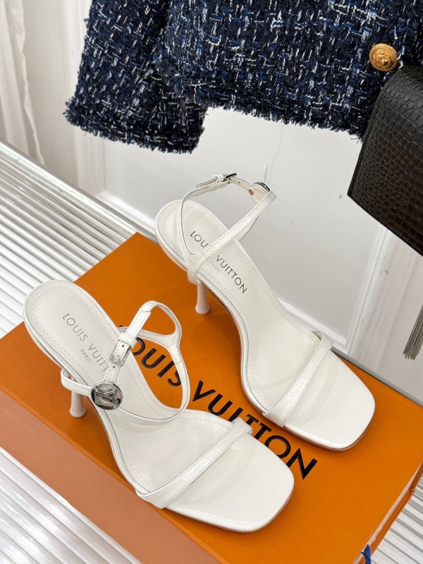 2025 Women Louis Vuitton White Leather Strappy Sandals KFY00280