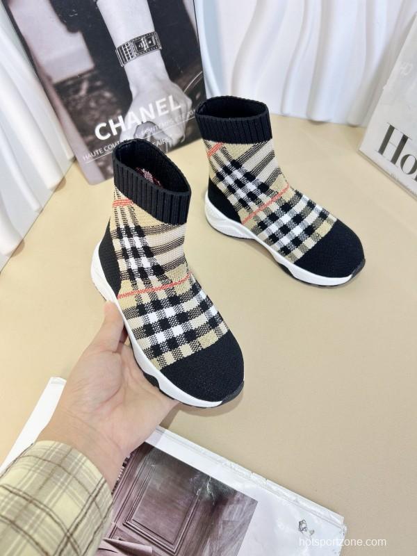 2024 Kids CHANEL Black Beige Knit Sneakers