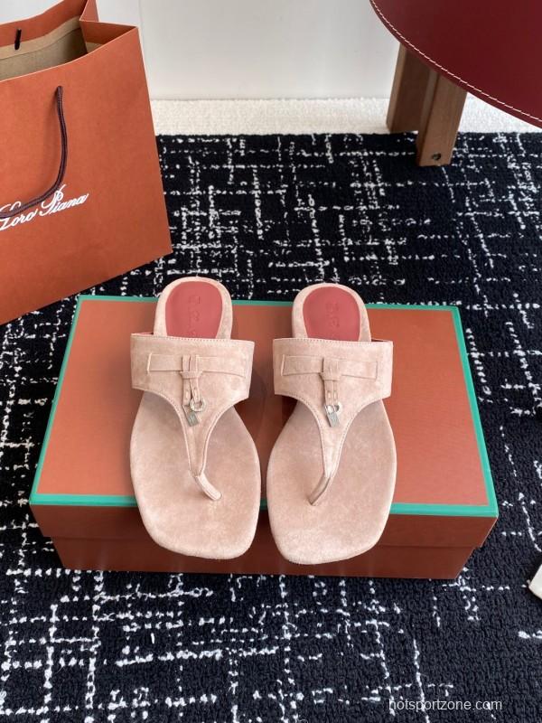 2025 Women Le Parmentier Beige Suede Thong Sandals KFY00280