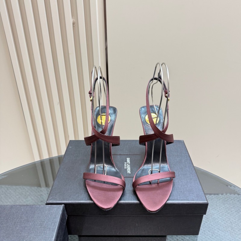 2025 Women Yves Saint Laurent Burgundy Suede Wedge Sandals Elegant Strappy Design KFY00290 (F)