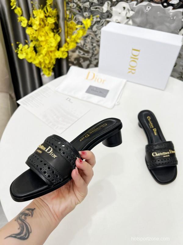 2025 Women Dior Black Leather Slippers LY00250