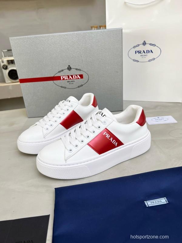 2024 Women Prada White Red Leather Sneakers MJ00310