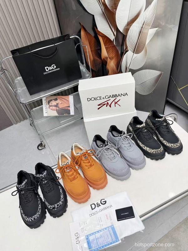 2024 Unisex Dolce & Gabbana Grey Leather Derby Casual Shoes MJ00360