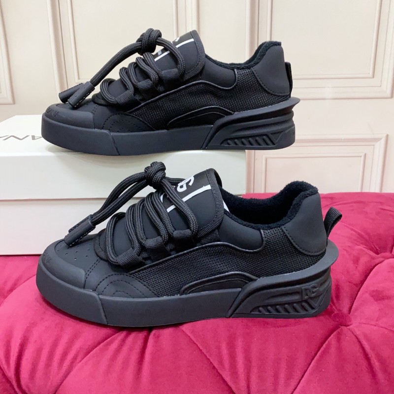 2025 Men Dolce & Gabbana Black Mesh Leather Sneakers