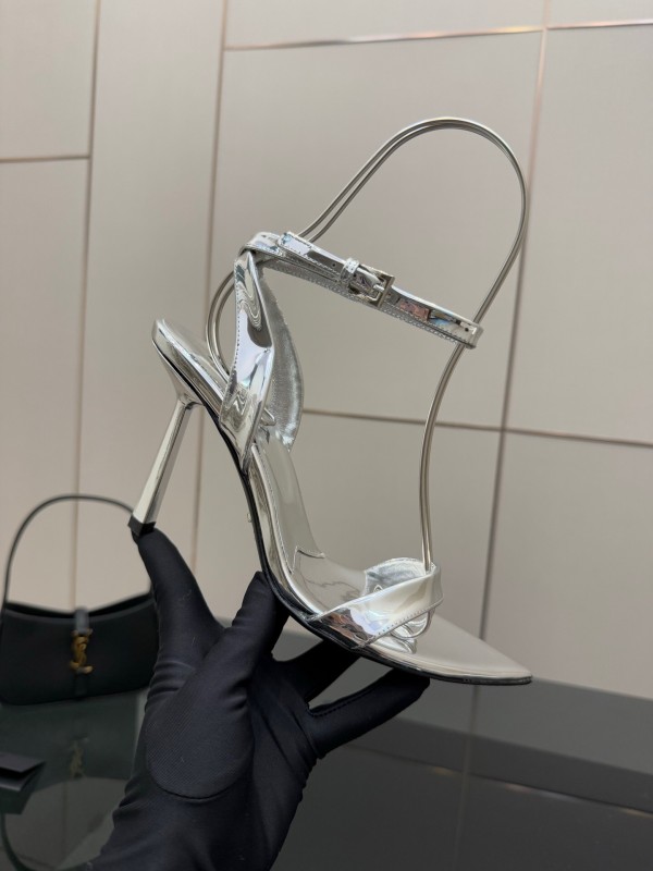 2025 Women Yves Saint Laurent Silver Leather Stiletto Sandals