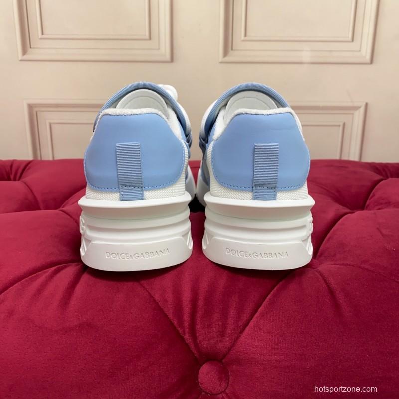 2025 Women Dolce & Gabbana White Blue Mesh Leather Sneakers