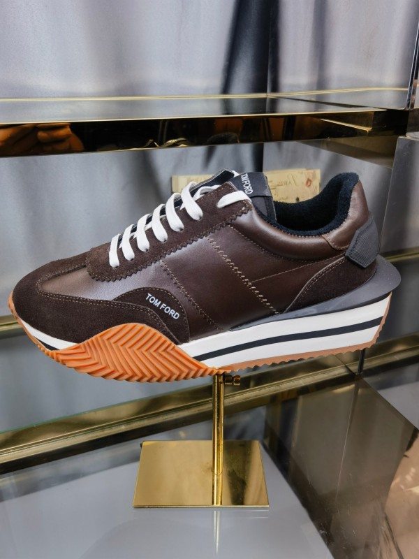 2025 Men TOM FORD Brown Black Leather Suede Sneakers LY00360(M)