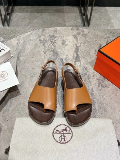 2025 Women Hermès Brown Leather Sandals KFY00250