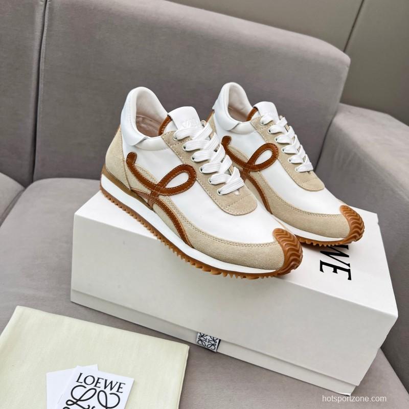 2025 Unisex Loewe White Beige Brown Leather Fabric Sneakers LY00270